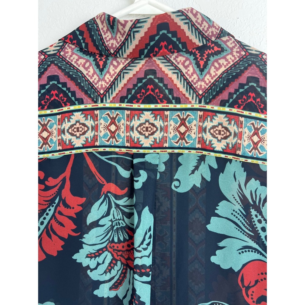 Soft Surroundings Navy Tribal iKat Print Button Up Tunic Top Kimono Jacket Sz XS - Picture 7 of 10